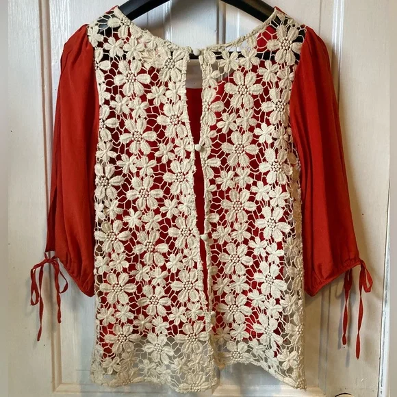 Stitch Knot silk and lace blouse (Anthropology) - Picture 2 of 8